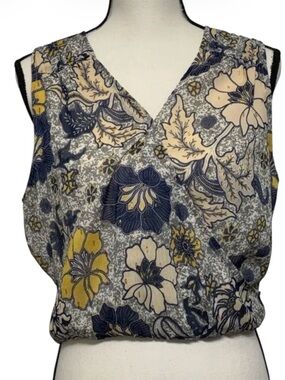 RACHEL Rachel Roy NEW Floral Sleeveless Blouse in Navy, Yellow, Cream